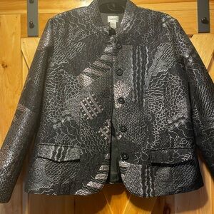 Chico's Black and Silver Women's Jacket, metallic, brocade